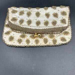 Elegant Gold and Cream Beaded Clutch Hong Kong